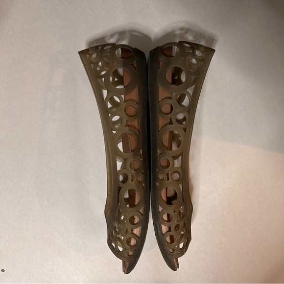 Crocs Adrian Women's Size 8 Ballet Brown Jelly flats slip-on Laser cut peep toe - Picture 6 of 7